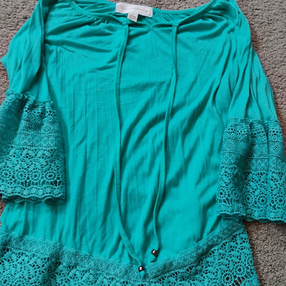 Teal Lace Detail Top